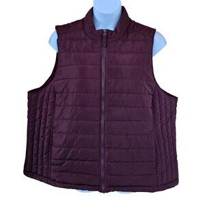 Burgundy Puffer Vest With Zipper Closure boho cottagecore peasant warm